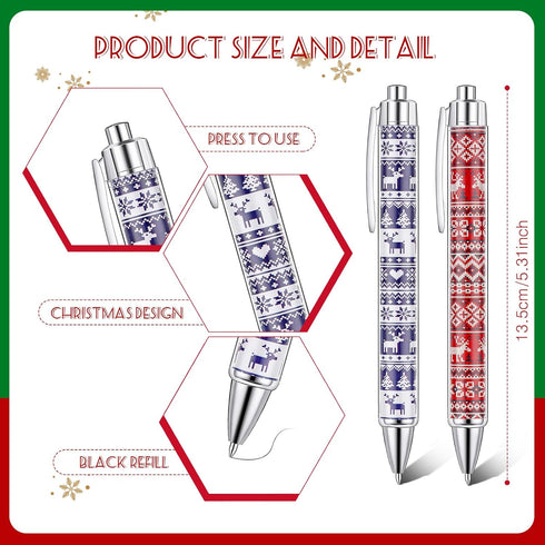 Cholemy 200 Pcs Christmas Pens Bulk, Xmas Theme Ballpoint Pens, 0.7mm Black Ink for School Office Home Gift