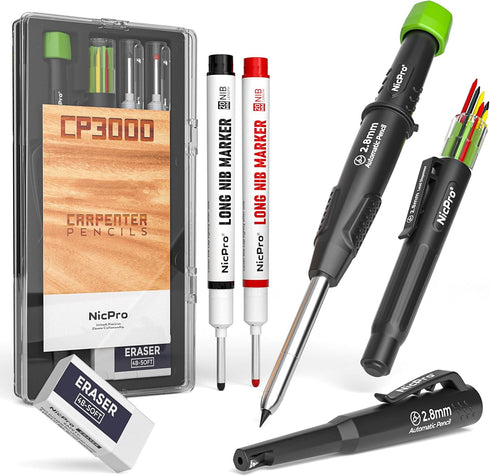 Nicpro Carpenter Pencil with Sharpener, CP3000 Construction Pencils with 6 Refills in