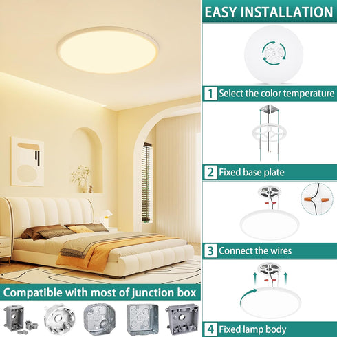 16 Inch Light,32W Remote,Dimmable 3000K-6000K,White,3200LM,Memory LED Flush Mount Ceiling Ultra-Thin Modern Round Light