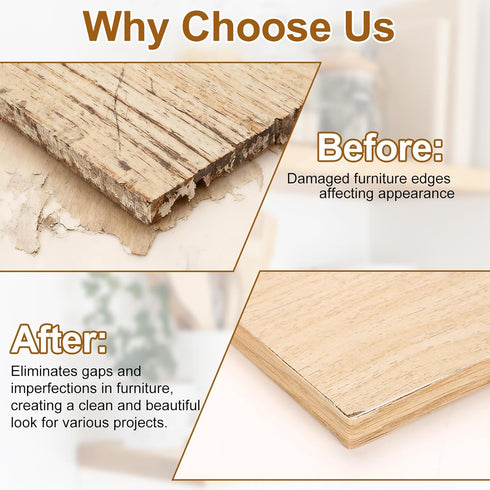 1" 25 uxcell x ft Wood Edge Banding, Pre-Glued Iron On Edging Strip, Plywood Wood Grain Repair Tape for Cabinet Repair
