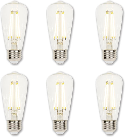 Westinghouse 4518700 6.5 Watt ST15 Dimmable Clear Filament LED Light Bulb, Medium Base, 6-Pack