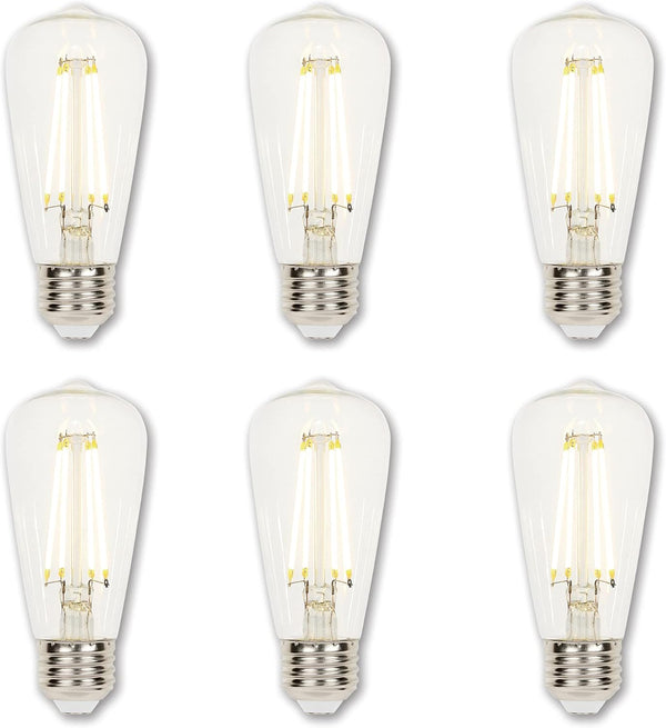 Westinghouse 4518700 6.5 Watt ST15 Dimmable Clear Filament LED Light Bulb, Medium Base, 6-Pack