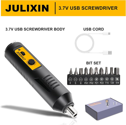 Mini Cordless Electric Screwdriver,Rechargeable, Can Rotate Clockwise Or Counterclockwise,With A Button Control And Ultra Long Battery Life,10 Bits&2 Extended Bits, USB Cable, Magnetic Hex Chuck by Julixin