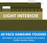 RAZCC 60 Pack Reinforced Hanging File Folders, Legal Size, Designed for Bulky Files, Adjustable Tabs, Green Filing