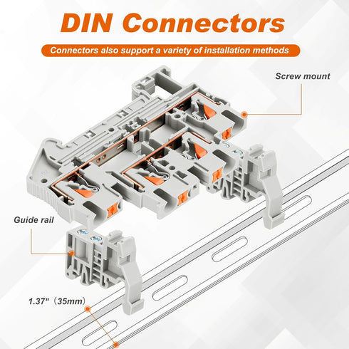 DIN Rail Terminal Block Twin Spring Terminal Connectors Push in Type PT Screwless Wiring Connector with 10 Covers and 6