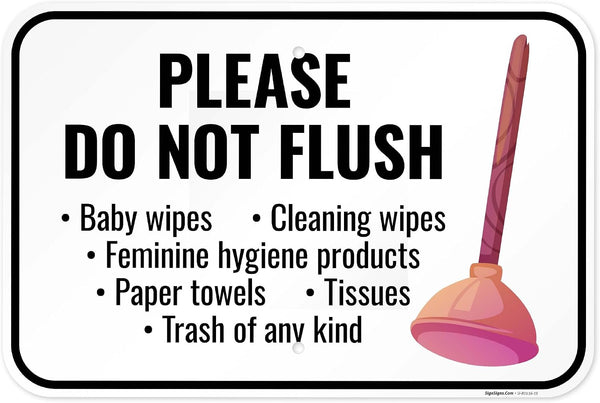 Sigo Signs Please Do Not Flush Baby Wipes Cleaning Wipes Sign, 12x18 Inches, Rust