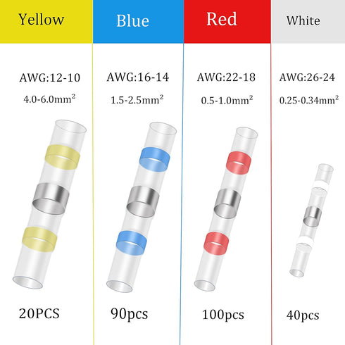 250PCS Solder Seal Wire Connectors, Waterproof Self Heat Shrink Electrical Butt Terminals for Automotive, Marine