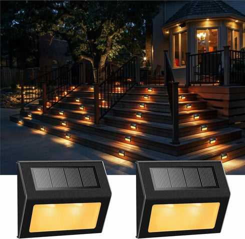 XLUX Outdoor Solar Lights for Stairs, Decks, Fences, Yard Pathway, LED Lamp, 2 Pack, Black Metal