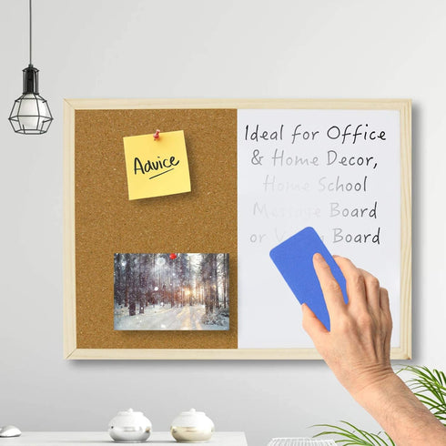 OWLKELA Dry Erase Cork Board 16.5"x12.6" | Notice Pin Board, Memo Board with Wooden Frame and Push Pins