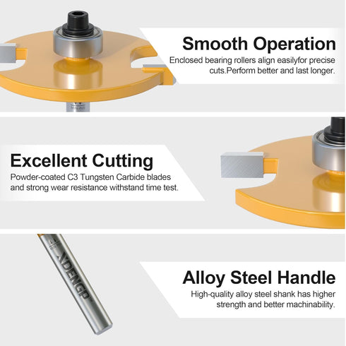 Set 1/4 1pcs 6 1/8", 1/4", 5/16", 3/8", 7/16", 1/2" Rabbet Router Bit Shank, Rabbeting Router Bits with Bearings