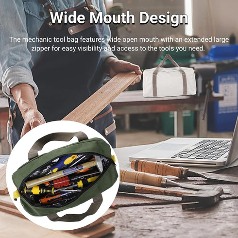 Tool Bag with Large Capacity Storage, Wear Resistant and Portable, 20in Wide Mouth for Auto Repair and Woodworking