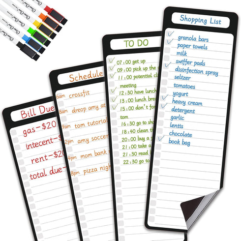 Magnetic Dry Erase List Board, 4"x12" Multifunctional List Board for Fridge, 6 Extra Fine Point Markers Included