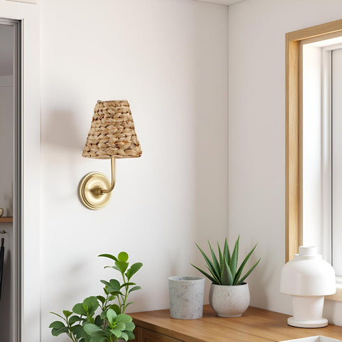 Aspen Creative 51004 3" 6" 4-3/4" Empire Clip On Chandelier Water Hyacinth Lamp Shade, Top x Bottom x Slant Height