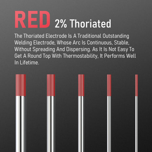YESWELDER 10-pk TIG Welding Tungsten Electrode 2% Thoriated 3/32" x 7" (Red, WT20/EWTh-2)