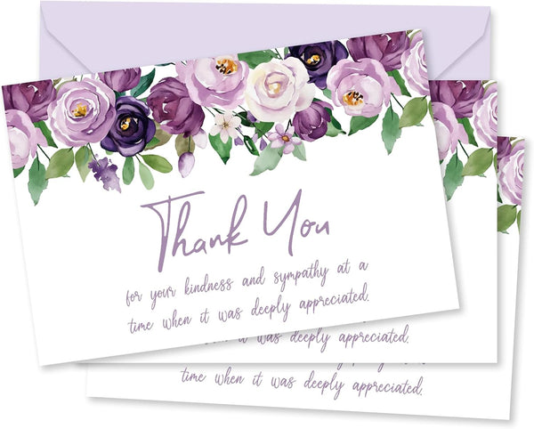 FYSUIMU 50 Pcs Funeral Thank You Cards Bulk Boxed Floral Sympathy Blank