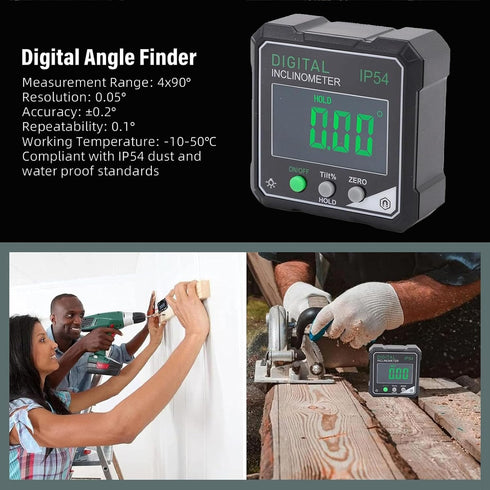 budebuse 2 Digital Bubble Level with Strong Magnetic Base, LED Display Angle Viewfinder for Precision Calibration