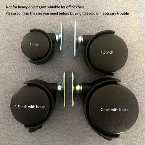 Black Plastic Caster Wheels, 2 inch Locking Small Casters Set of 4 with 16 Screws for Furniture Workbench