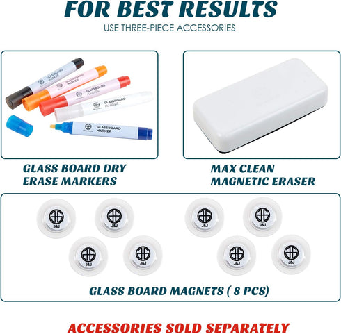 J&J Worldwide Magnetic Glass Dry Erase Whiteboard Eraser, Max Clean Dry Eraser, 4.4"x2.0", Premium Glass Whiteboard