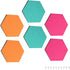 Navaris Hexagon Felt Board Tiles, Set of 6 Memo Bulletin Boards with Push Pins (5.9 x 7 inches) - Turquoise, Orange