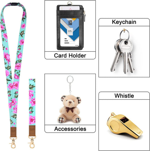 Wisdompro Cute Wrist & Neck Lanyard for Women, Breakaway Lanyards for ID Badges, Car Keys, Wallet - Powder Blue Flower