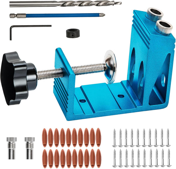 Pocket Hole Jig Kit with Drill Guide, 15 Degree Woodworking Joint Tool for Adjustable DIY Carpentry Locator