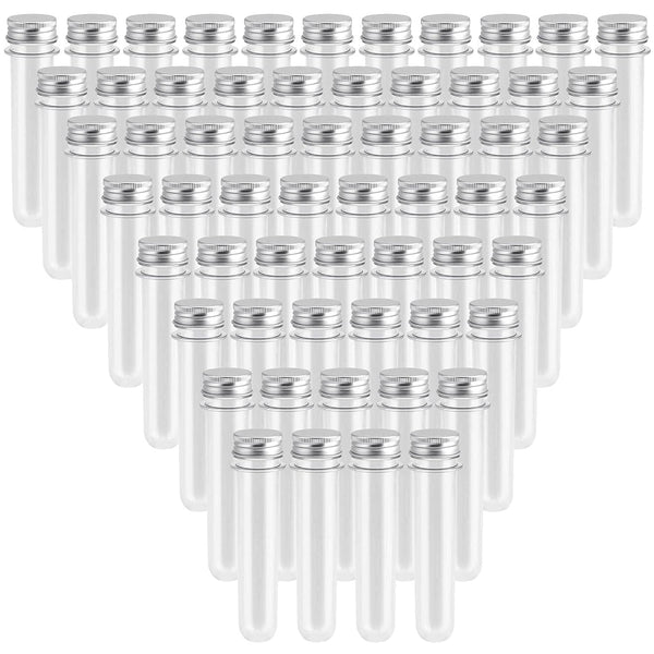 SEUNMUK 60 PCS 40ml Clear Plastic Test Tubes with Caps, 140 x 25 mm Tubes for Plants, Scientific Experiments, Candy