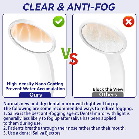 Annhua Dental Mirror for Teeth with Light Anti Fog Dentist Mouth Mirror, Reusable Plastics Dentist Mirror