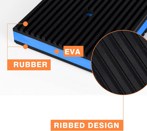 GCGOODS Rubber Anti-Vibration Pad, 4" x 4" x 7/8" Heavy Duty Ribbed Rubber with Blue EVA Center, Pack of 4