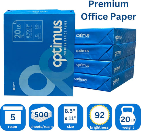 Multipurpose Copy Printer Paper, 8.5” x 11”, 20 lbs, White, 2500 SHEETS/5 REAMS