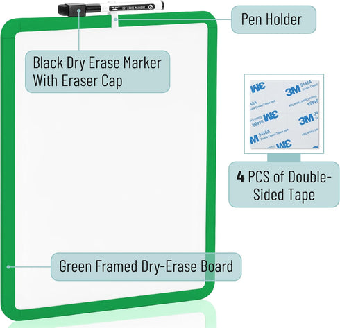 Mr. Pen Dry Erase Board - 14” x 11” Small White Board with Black Marker, Green Frame