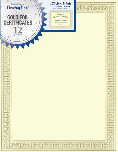 Royal Consumer Geographics Flourish Premium Certificates, 12/Pack (45492), Gold Foil, 8.5 x 11"