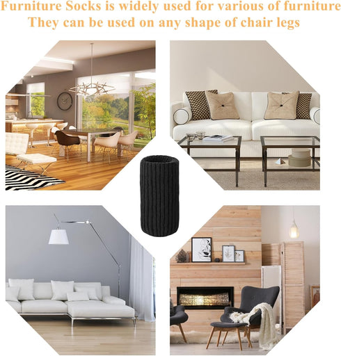 48 Set, PCs Furniture Leg Socks - High Elastic Knitted Chair Leg Floor Protectors, Black Thickening Chair Leg Covers