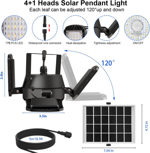 176 4 1 4 Auzev Solar Shed Light Indoor Outdoor Upgrade LED and Heads Solar Powered Motion Sensor Pandent Daytime Work