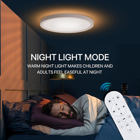 Dimmable 24W 2400LM, 12Inch, 2000K 3000K-6500K, 1 Pack LED Flush Mount Ceiling Light Fixture with Remote Control, Warm