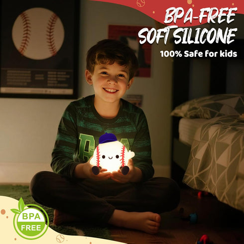 Dimmable Attivilife Baseball Night Light, Baseball Gifts for Boys, Soft Silicone Nursery Bedroom Bedside Decor