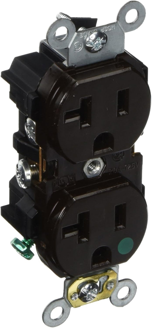 Leviton 8300-H 20-Amp, 125-Volt Heavy Duty Hospital Grade Duplex Receptacle, Brown