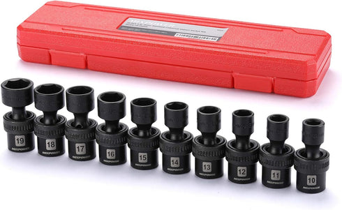 MIXPOWER 10-piece 3/8" Drive Shallow Universal Impact Socket Set, Metric,10-19mm, Swivel Socket