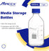 Glass Round Media Storage Bottles - 1000ml Volume, 3.3 Borosilicate Glass with GL45 Polypropylene Screw Cap