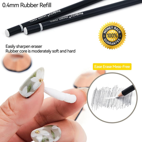PANDAFLY Eraser Pencil Set - 6pc Eraser Pencils and 2pc Sharpener, Erasing Small Details or add Highlights for Sketching, Charcoal Drawings. Art Eraser Pencils for Artists & Beginners by PANDAFLY