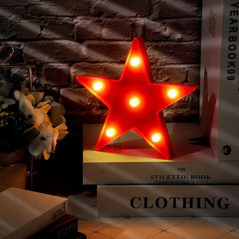 4 Jutom Pieces Star Night Lights LED Plastic Star Shaped Sign Lighted Marquee Desk Lamp for Gift Red