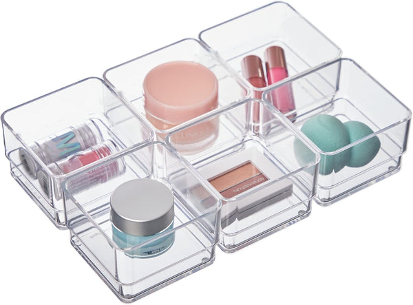 STORi SimpleSort 6-Piece Stackable Clear Drawer Organizer Set, Small Makeup Vanity Storage Bins, Made in USA