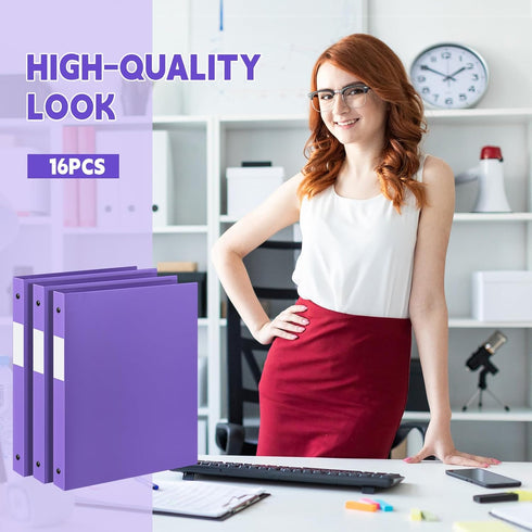 Henoyso 16 Pcs 1/2 Inch Purple 3 Ring Plastic Binders, Flexible Binders for School Office Home Supplies