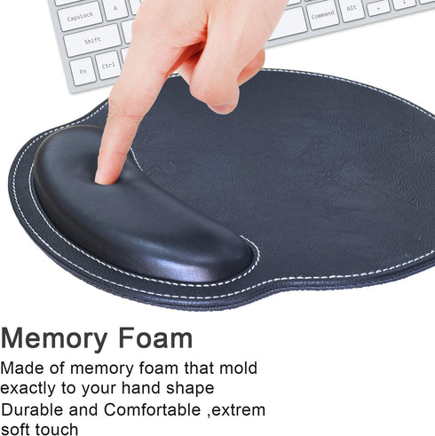 Ergonomic Mouse Pad with Wrist Support, PU Leather Mousepad for Laptop, Non Slip Rubber Base