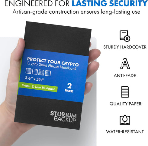 Storium Crypto Seed Phrase Storage Notebook, Waterproof Stone Paper, Pocket Size 2-Pack, Secure Cryptocurrency Backup