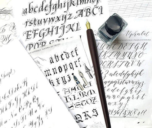 OPENDGO Calligraphy Pens Set - Handcrafted Wooden Dip Pen Calligraphy Set with 11 Nibs & Black Ink