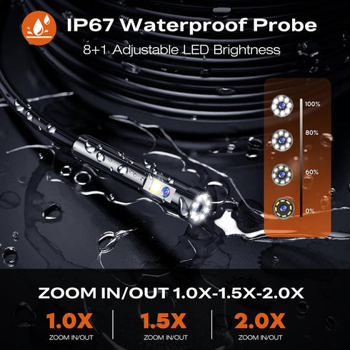 4.3" 1920P 7.9mm IP67 8+1 16.5FT Borescope Dual Lens Endoscope Camera with Light, IPS HD Inspection Camera, Waterproof
