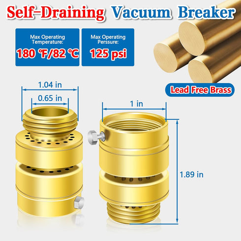 Fine Thread Vacuum Breaker - PK1390 1-1/16" Female No Lead Brass - Self-Draining Hose Bib Vacuum Breaker