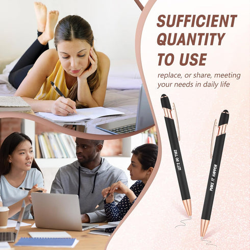 Yeaqee 24 Pcs Inspirational Ballpoint Pens - Motivational Black Ink Retractable Quotes Pen with Stylus Tip for Writing