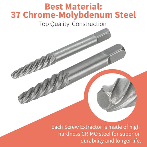 10-Pieces Screw Extractor Set, Left-Hand Drill Bit 37# Cr-Mo & 6542 HSS Steel Cobalt, Easy Out Broken Bolt Remover Tool