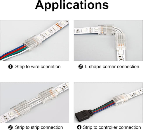RGBZONE 10 Packs 4-Pin RGB LED Light Strip Connectors, 10mm Wide Unwired Solderless Quick Connectors
